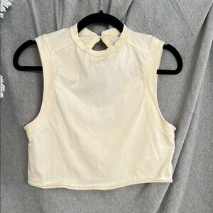BDG urban outfitters cream Muscle Tee Crop top cute button detail on back cutout